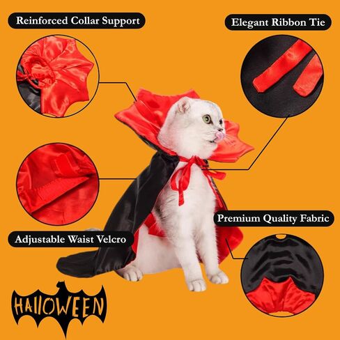 Cat/Dog Vampire Costume ، Funder Funcy Pet Pet Cape Cloak Cloak for Hitten & Small Medium Earge Dogs ، ارتداء ملابس لـ Halloween Cosplay (صغير) in Kuwait