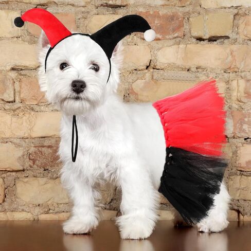 2 PCS Halloween Dog Clown Assume مجموعة صغيرة من أزياء الأزياء للحيوانات الأليفة الكلب الصغير الأسود تنورة حمراء الرأس لقطط الجرو هالوين تأثيري ملابس الحفلات in Kuwait
