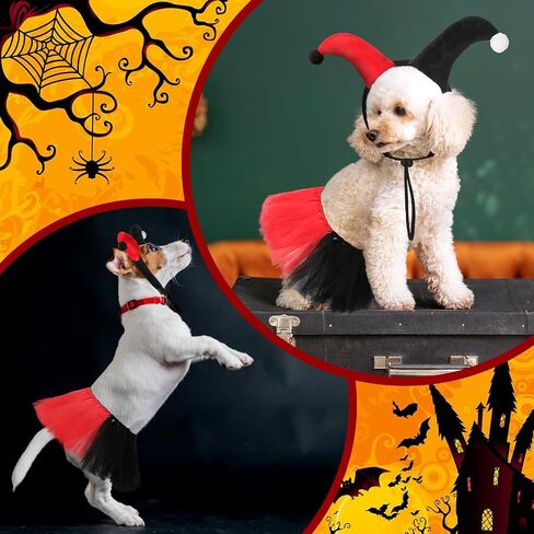 2 PCS Halloween Dog Clown Assume مجموعة صغيرة من أزياء الأزياء للحيوانات الأليفة الكلب الصغير الأسود تنورة حمراء الرأس لقطط الجرو هالوين تأثيري ملابس الحفلات in Kuwait