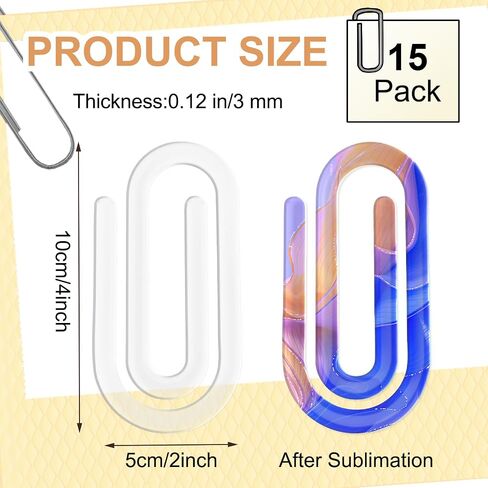15 عبوة Jumbo Sublimation Paper Clips Blanks - 4 × 2 بوصة إضافية من الفراغات الأكريليك الكبيرة لنقل الحرارة - لوازم الحرف اليدوية للهدايا الشخصية ، والمكتب ، والمدرسة والاستخدام المنزلي in Kuwait