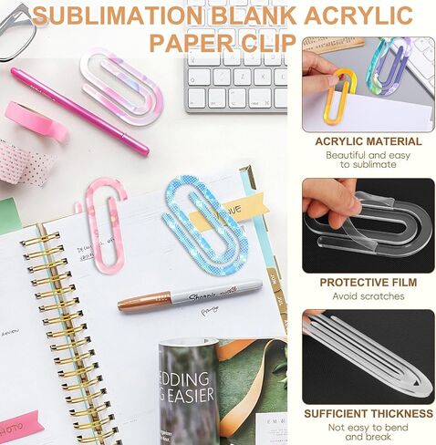 15 عبوة Jumbo Sublimation Paper Clips Blanks - 4 × 2 بوصة إضافية من الفراغات الأكريليك الكبيرة لنقل الحرارة - لوازم الحرف اليدوية للهدايا الشخصية ، والمكتب ، والمدرسة والاستخدام المنزلي in Kuwait
