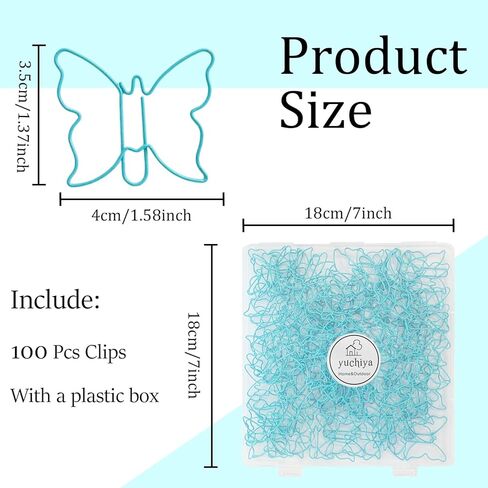 100 PCS Butterfly Paper Clips - مقاطع مكاتب ومقاطع من الفولاذ المقاوم للصدأ للمدرسة ، DIY ، زفاف (أزرق ، 100 حزمة) in Kuwait