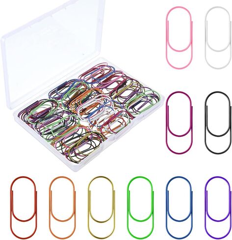 100 PCS Paper Clips with Storage Box, 2 Inch Large Paper Clips Cute Paperclip Oversized Colored Papeclips Bookmarks Planner Clip for Office Supplies School Gifts Wedding Decoration (10 Colors) in Saudi Arabia