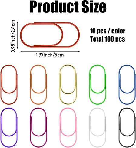 100 PCS Paper Clips with Storage Box, 2 Inch Large Paper Clips Cute Paperclip Oversized Colored Papeclips Bookmarks Planner Clip for Office Supplies School Gifts Wedding Decoration (10 Colors) in Saudi Arabia