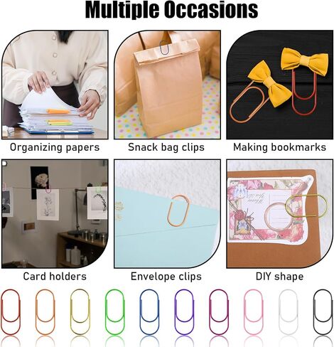 100 PCS Paper Clips with Storage Box, 2 Inch Large Paper Clips Cute Paperclip Oversized Colored Papeclips Bookmarks Planner Clip for Office Supplies School Gifts Wedding Decoration (10 Colors) in Saudi Arabia