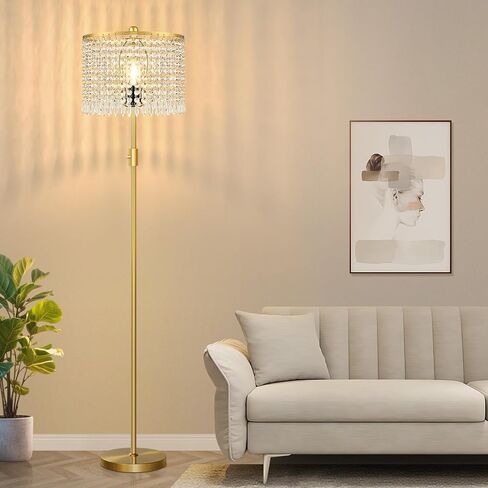 【Upgraded】 Floor Lamps for Living Room, 1000LM LED Bulb Included, Dimmable Standing Lamp with Crystal Lampshade, Tall Silver Pole Light for Bedroom Nursery Office Corner Reading in Saudi Arabia