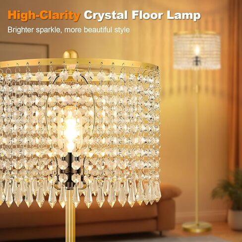 【Upgraded】 Floor Lamps for Living Room, 1000LM LED Bulb Included, Dimmable Standing Lamp with Crystal Lampshade, Tall Silver Pole Light for Bedroom Nursery Office Corner Reading in Saudi Arabia