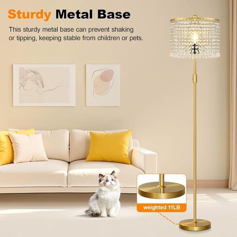 【Upgraded】 Floor Lamps for Living Room, 1000LM LED Bulb Included, Dimmable Standing Lamp with Crystal Lampshade, Tall Silver Pole Light for Bedroom Nursery Office Corner Reading in Saudi Arabia