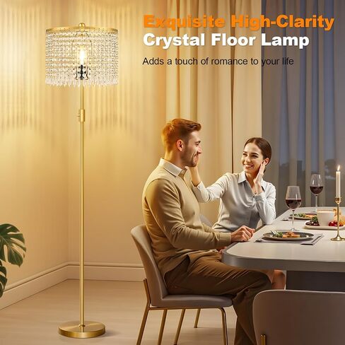 【Upgraded】 Floor Lamps for Living Room, 1000LM LED Bulb Included, Dimmable Standing Lamp with Crystal Lampshade, Tall Silver Pole Light for Bedroom Nursery Office Corner Reading in Saudi Arabia
