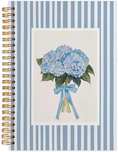 Likjad Blue Hydrangea Floral Spiral Notebook Journal 5.5x8.3, Coquette Bow Hydrangea Flower Striped Journals for Writing, Blue Office Supplies, Floral Hardcover Notebooks for Note Taking in Saudi Arabia