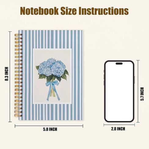 Likjad Blue Hydrangea Floral Spiral Notebook Journal 5.5x8.3, Coquette Bow Hydrangea Flower Striped Journals for Writing, Blue Office Supplies, Floral Hardcover Notebooks for Note Taking in Saudi Arabia