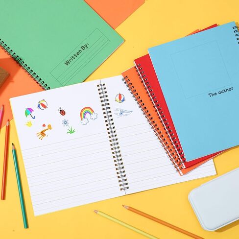 Henoyso 10 Pcs 100/50 Sheets Primary Composition Notebook K-2 Bulk Spiral Primary Journal Drawing Handwriting Practice for Kids Kindergarten 1st 2nd Back to School Supplies (Bright Color,50 Sheets) in Saudi Arabia