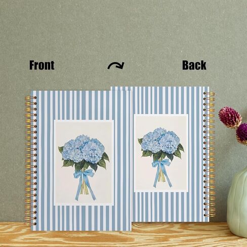 Likjad Blue Hydrangea Floral Spiral Notebook Journal 5.5x8.3, Coquette Bow Hydrangea Flower Striped Journals for Writing, Blue Office Supplies, Floral Hardcover Notebooks for Note Taking in Saudi Arabia