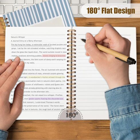 Likjad Blue Hydrangea Floral Spiral Notebook Journal 5.5x8.3, Coquette Bow Hydrangea Flower Striped Journals for Writing, Blue Office Supplies, Floral Hardcover Notebooks for Note Taking in Saudi Arabia