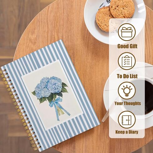 Likjad Blue Hydrangea Floral Spiral Notebook Journal 5.5x8.3, Coquette Bow Hydrangea Flower Striped Journals for Writing, Blue Office Supplies, Floral Hardcover Notebooks for Note Taking in Saudi Arabia