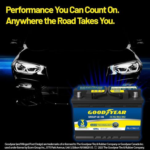 Goodyear 48-H6-AGM BCI Group Size 48 12V 70 AH, 120RC, 760 CCA Platinum series Rechargeable AGM Maintenance Free Automotive Battery in Saudi Arabia