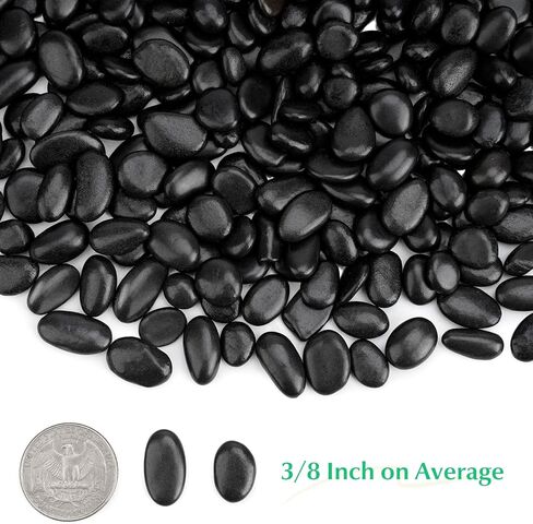 Black Polished Pebbles, 3/8" Aquarium Rocks for Indoor Plants, Decorative River Rocks Gravel for Vase, Garden, Landscaping (5-lb Bag) in Kuwait