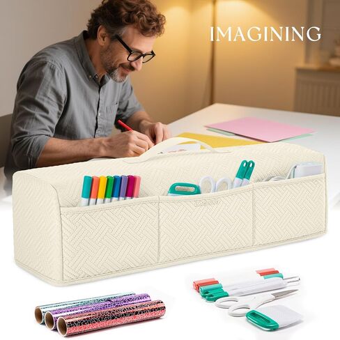 تخيل غطاء الغبار الممتد والقابل للغسل المتوافق مع Cricut Maker 3 ، Maker 4 ، استكشاف Air 2 ، استكشاف 3 ، استكشاف 4 آلات - مع جيوب لإكسسوارات وموردي CRICUT in Kuwait