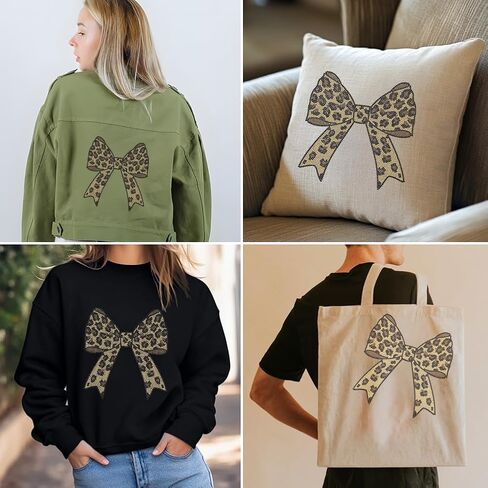 SUPERDANT Leopard Print Bow Iron On Transfers Leopard Bow Heat Transfer Stickers Iron on Patches Stickers Washable Heat Transfer Decals For Girl's T Shirts Clothing Jeans Backpacks DIY Applique Decals in Saudi Arabia