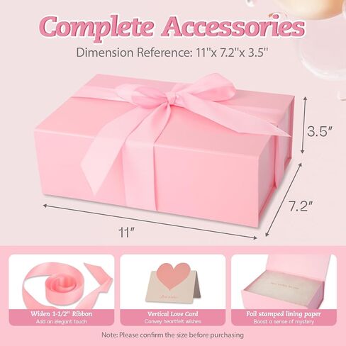 Caniya Pink Gift Box 11’'x7.2 "x3.5" مع غطاء مغناطيسي ، صندوق هدايا لامع للهدايا يشمل الشريط الموسع ، بطاقة حب ، ورق بطانة لعيد الميلاد ، عيد الحب ، يوم عيد الميلاد ، دش الطفل in Kuwait