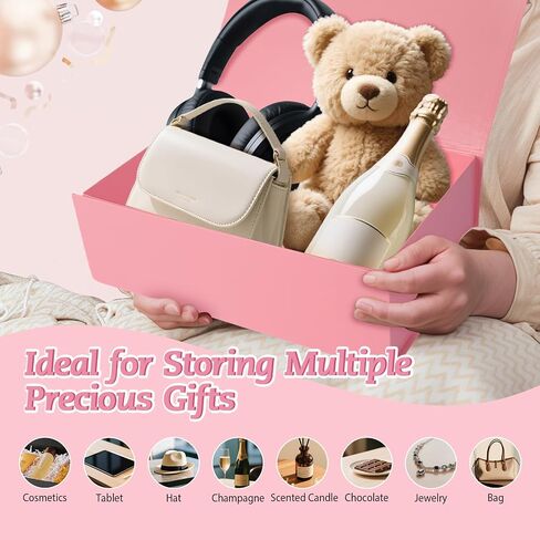 Caniya Pink Gift Box 11’'x7.2 "x3.5" مع غطاء مغناطيسي ، صندوق هدايا لامع للهدايا يشمل الشريط الموسع ، بطاقة حب ، ورق بطانة لعيد الميلاد ، عيد الحب ، يوم عيد الميلاد ، دش الطفل in Kuwait