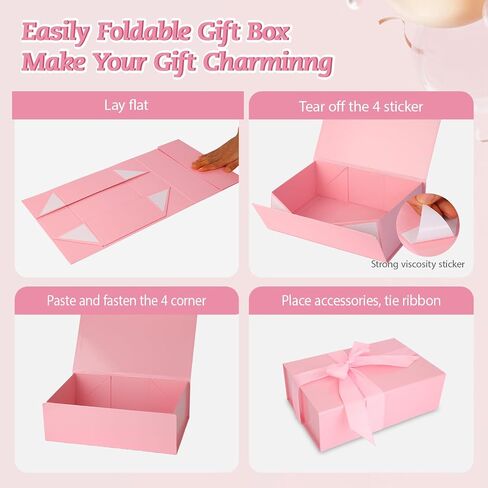 Caniya Pink Gift Box 11’'x7.2 "x3.5" مع غطاء مغناطيسي ، صندوق هدايا لامع للهدايا يشمل الشريط الموسع ، بطاقة حب ، ورق بطانة لعيد الميلاد ، عيد الحب ، يوم عيد الميلاد ، دش الطفل in Kuwait