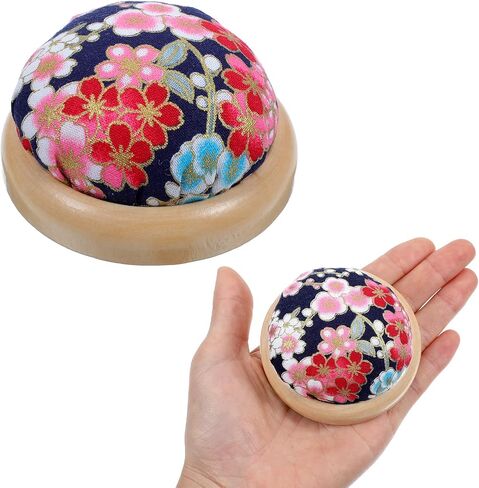Pin Cushion for Sewing Wooden Base Needle Pincushions Japanese Style Round Cute Pin Cushion Fit Sewing Needles Holders or DIY Crafts Women 2.76× 1.57 Inch Navy Blue with Cherry Blossom in Saudi Arabia