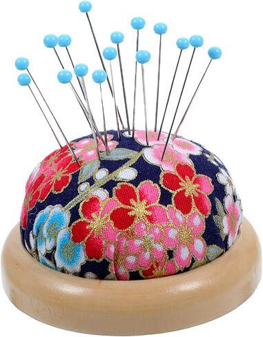 Pin Cushion for Sewing Wooden Base Needle Pincushions Japanese Style Round Cute Pin Cushion Fit Sewing Needles Holders or DIY Crafts Women 2.76× 1.57 Inch Navy Blue with Cherry Blossom in Saudi Arabia
