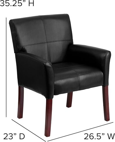 EMMA + OLIVER Black LeatherSoft Executive Side Reception Chair with Mahogany Legs in Kuwait