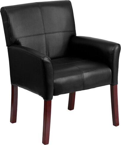 EMMA + OLIVER Black LeatherSoft Executive Side Reception Chair with Mahogany Legs in Kuwait