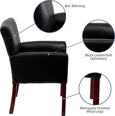 EMMA + OLIVER Black LeatherSoft Executive Side Reception Chair with Mahogany Legs in Kuwait
