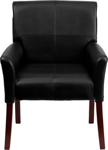 EMMA + OLIVER Black LeatherSoft Executive Side Reception Chair with Mahogany Legs in Kuwait