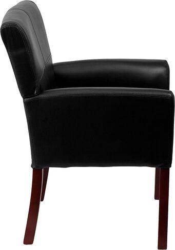 EMMA + OLIVER Black LeatherSoft Executive Side Reception Chair with Mahogany Legs in Kuwait