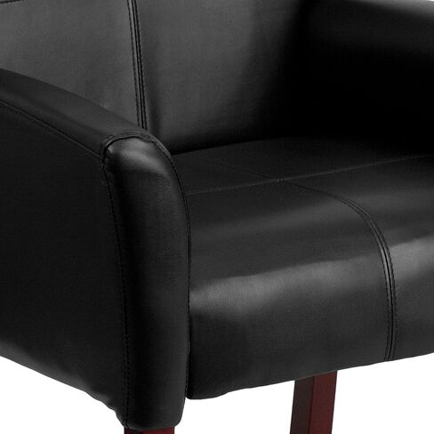 EMMA + OLIVER Black LeatherSoft Executive Side Reception Chair with Mahogany Legs in Kuwait