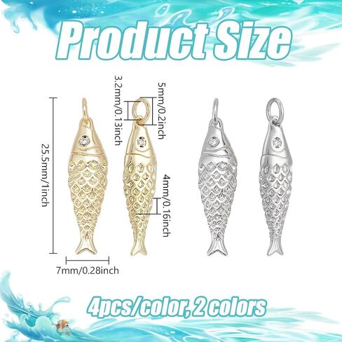 Benecreat 8pcs سحر الأسماك النحاسية ، المعلقات ذات الأسماك الحيوانية الذهب والبلاتين على شكل أسماك على شكل سوار DIY. in Saudi Arabia