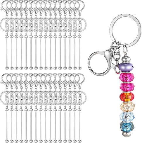 Beadable Keychain Set, 40 Pcs DIY Bulk Blank Keychains Metal Silver Beads Making Accessories for Craft Beaded Jewelry Keychain Design Gift in Saudi Arabia