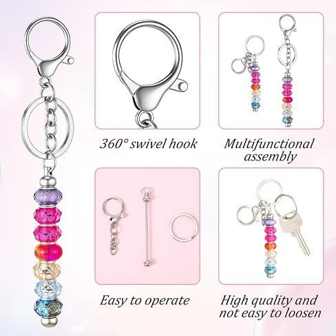 Beadable Keychain Set, 40 Pcs DIY Bulk Blank Keychains Metal Silver Beads Making Accessories for Craft Beaded Jewelry Keychain Design Gift in Saudi Arabia