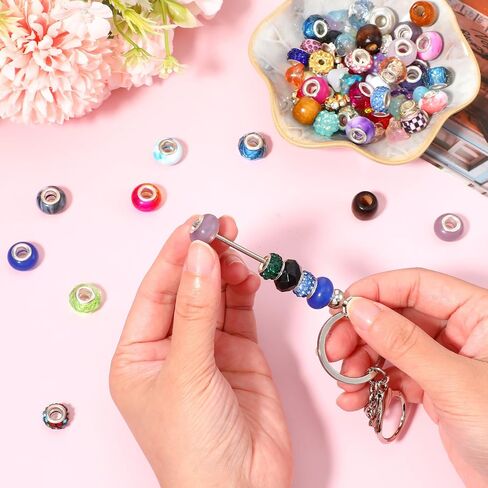 Beadable Keychain Set, 40 Pcs DIY Bulk Blank Keychains Metal Silver Beads Making Accessories for Craft Beaded Jewelry Keychain Design Gift in Saudi Arabia