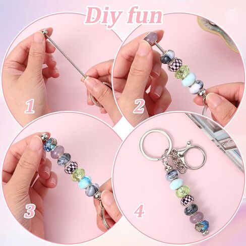 Beadable Keychain Set, 40 Pcs DIY Bulk Blank Keychains Metal Silver Beads Making Accessories for Craft Beaded Jewelry Keychain Design Gift in Saudi Arabia