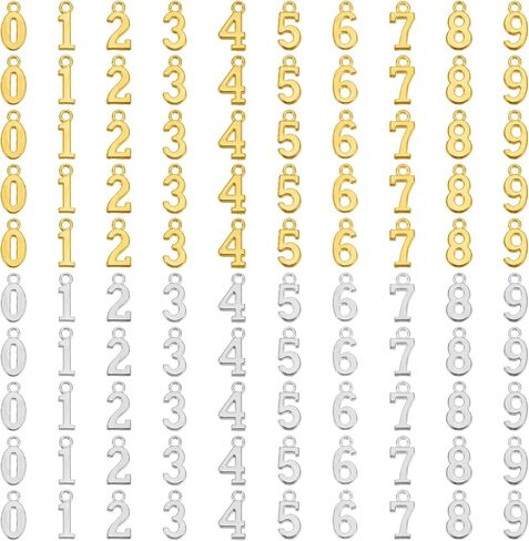 100PCS Metal 0-9 Number Charm Pendants for DIY Craft Keychain Bracelet Necklace Earring Jewelry Making (Gold, Silver) in Saudi Arabia