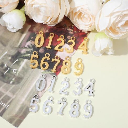 100PCS Metal 0-9 Number Charm Pendants for DIY Craft Keychain Bracelet Necklace Earring Jewelry Making (Gold, Silver) in Saudi Arabia