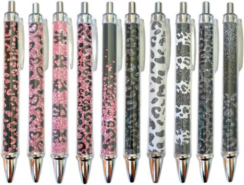 10PC Pink Leopard Cheetah Pens Animal Print Pen School Supplies Desk Accessories Office Decor Cute Teacher Veterinary Women Nurse Black Sliver Cheeta Planner Journal Appreciation Gifts Stationary in Saudi Arabia