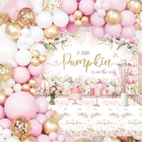 Mehofond Fall Pumpkin Duth Dust Decorations ، Pink Little Pumpkin Baloons Garland Garland Arch Kit ، Mission Autumn Sime Baby Shower Party Supplies 127pcs with Bird Girl Dower Tableoth and Floral Pumpkin Banner in Saudi Arabia