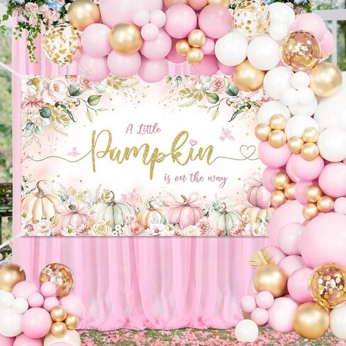 Mehofond Fall Pumpkin Duth Dust Decorations ، Pink Little Pumpkin Baloons Garland Garland Arch Kit ، Mission Autumn Sime Baby Shower Party Supplies 127pcs with Bird Girl Dower Tableoth and Floral Pumpkin Banner in Saudi Arabia