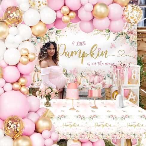 Mehofond Fall Pumpkin Duth Dust Decorations ، Pink Little Pumpkin Baloons Garland Garland Arch Kit ، Mission Autumn Sime Baby Shower Party Supplies 127pcs with Bird Girl Dower Tableoth and Floral Pumpkin Banner in Saudi Arabia