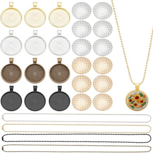 FREEBLOSS 12 Set Round Bezel Pendant Trays Necklace Pendant Blank Frame for Embroidery Round Pendant Tray Charm DIY Jewelry Making Kit for Necklace DIY Embroidery Necklace Needlepoint in Saudi Arabia