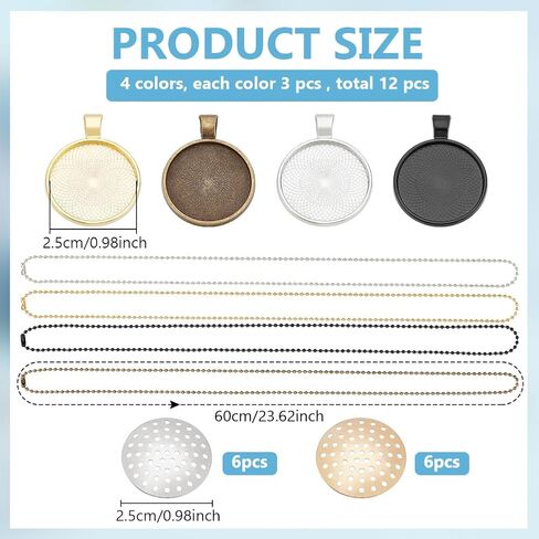 FREEBLOSS 12 Set Round Bezel Pendant Trays Necklace Pendant Blank Frame for Embroidery Round Pendant Tray Charm DIY Jewelry Making Kit for Necklace DIY Embroidery Necklace Needlepoint in Saudi Arabia