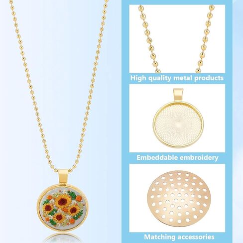 FREEBLOSS 12 Set Round Bezel Pendant Trays Necklace Pendant Blank Frame for Embroidery Round Pendant Tray Charm DIY Jewelry Making Kit for Necklace DIY Embroidery Necklace Needlepoint in Saudi Arabia