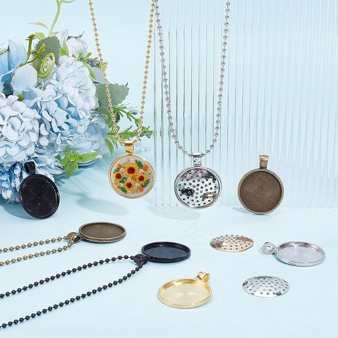 FREEBLOSS 12 Set Round Bezel Pendant Trays Necklace Pendant Blank Frame for Embroidery Round Pendant Tray Charm DIY Jewelry Making Kit for Necklace DIY Embroidery Necklace Needlepoint in Saudi Arabia