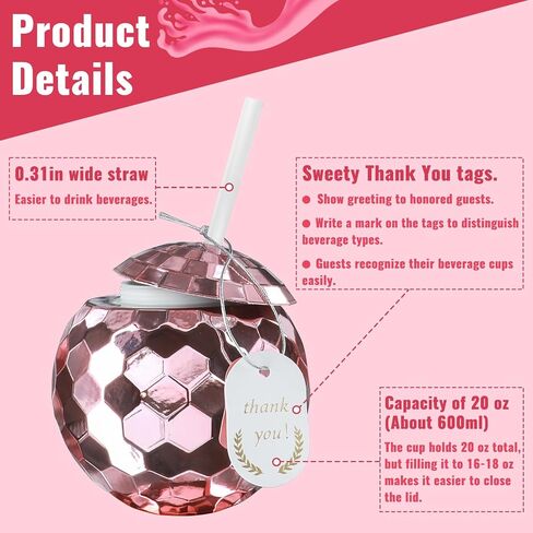 أكواب كرات الديسكو مع الأغطية والقش - 9pcs 20oz قابلة لإعادة الاستخدام مع العلامات - عيد الهالوين ، أكواب الحفلات الرجعية للبكالوريوس ، عيد ميلاد ، أحداث الكوكتيل والموضوع - الفضة in Saudi Arabia